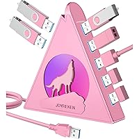 Howling Wolf USB Hub - 7 USB 3.0 Ports - Pink - Plug and Play - 2ft/1.2m Long Cable, for Laptop, PC, Flash Drive, HDD, Console, Printer, Keyborad, Mouse and More(Charging Not Supported)…