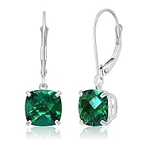 14k White or Yellow Gold Cushion Cut Gemstone Dangle Lever Back Earrings for Women with 8mm Birthstones by MAX + STONE