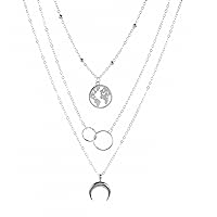 Retro Moon World Map Circle Pendant Multilayer Necklace Party Charm Jewelry Accessories for Women Gifts