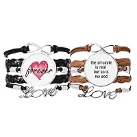 The Struggle is Real Christian Quotes Bracelet Hand Strap Leather Rope Forever Love Wristband Double Set