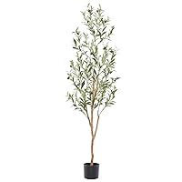 Faux Olive Tree 5ft，Olive Trees Artificial Indoor with Natural Wood Trunk and Realistic Leaves and Fruits. 5 Feet(60in) Fake Olive Tree for Home House Office Décor.