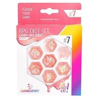 Candy-Like Series RPG Dice Set | Set of 7 Dice in a Variety of Sizes Designed for Roleplaying Games | Premium Quality Resin Dice with Beautiful Glitter Flakes | Peach Color | Made by Gamegenic
