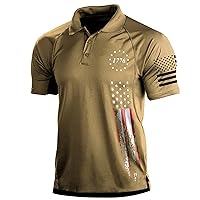 Men's 1776 4th of July Polo Shirt Short Sleeve American Flag Independence Day Shirt Classic Fit Outdoor Tactical Golf Shirts