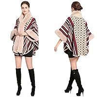 Elegant Soft Faux Fur Coat Cape Hooded Loose Jacquard Blends Woolen Overcoat Cardigan Women Winter Cloak Wraps