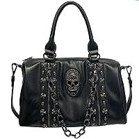 FiveloveTwo Women Skull Chain Handbag and Purse Gothic Rivet Tote Satchel Shoulder Bag Black