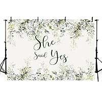 MEHOFOND 10X7ft Bridal Shower Eucalyptus Backdrop She Said Yes Banner Greenery Leaves Photography Background for Women Wedding Party Decoration Photo Booth Props