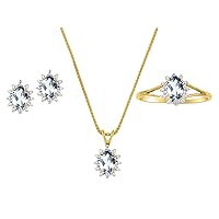 Simply Elegant Beautiful Aquamarine & Diamond Matching Set - Ring, Earrings and Pendant Necklace - March Birthstone*