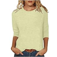 Womens Tops 3/4 Sleeve Shirts Round Neck Loose Fit Casual Blouses Elegant Summer Tshirts Three Guarter Length Tunics