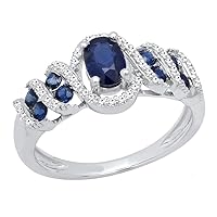 Dazzlingrock Collection 6X4 MM Oval & Round Cut Blue Sapphire And Round Diamond Ladies Engagement Ring, Sterling Silver