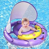Baby Pool Float with Removable UPF50+ Sun Protection Canopy, Octopus Baby Swim Floats for 6-24 Months Infant, Extra Wide Dual Air Chambers Anti-Roll Safety Design, Adjustable & Breathable Seat