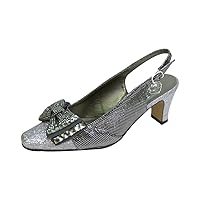 Floral Megan Women Wide Width Dress Slingback Shoes with Metallic Bow