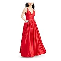 Blondie Nites Womens Red Embellished Zippered Pocket Gown Spaghetti Strap V Neck Full-Length Formal Dress Juniors 7