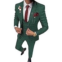 Men's 3 Pieces Plaid Suit Summer Beach Groom Suits Slim Fit One Button Formal Wedding Tuxedos Jacket Pants Vest
