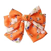 Vibrant Orange Floral Bowknot Hair Barrettes Handmade Chiffon Hair Clip