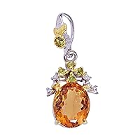 SILCASA Natural Gemstone Necklace 925 Sterling Silver Rhodium Pendant Costume Fashion Jewelry for Women