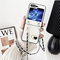 with Crossbody Strap Love Case for Samsung Galaxy Z Flip 5 4 3 5G ( Hinge Protection ) Lanyard Cute Luxury flip5 flip4 flip3 Phone Cases Cover for Women Girls (White,for Samsung Z Flip 5)