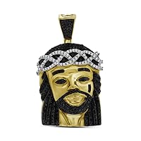 Dazzlingrock Collection 10k Yellow Gold Polished Black Color Enhanced Diamond Mens Jesus Christ 3D Head Piece Charm Pendant 1.00 ctw