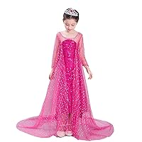 Dressy Daisy Girls' Ice Princess Costumes Halloween Fancy Party Sequin Dress with Train Long Sleeve, Blue Hot Pink White
