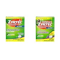 Zyrtec Allergy Relief Chewables Bundle with 24 Ct Adult 10mg and 24 Ct Children's 10mg Grape Flavor Antihistamine Tablets