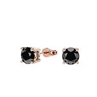 1/2 to 5 Carat Black Diamond Round Stud Earrings for Women or Men in 14k Gold (I1-I2, cttw) with Butterfly Push Back by VVS Gems