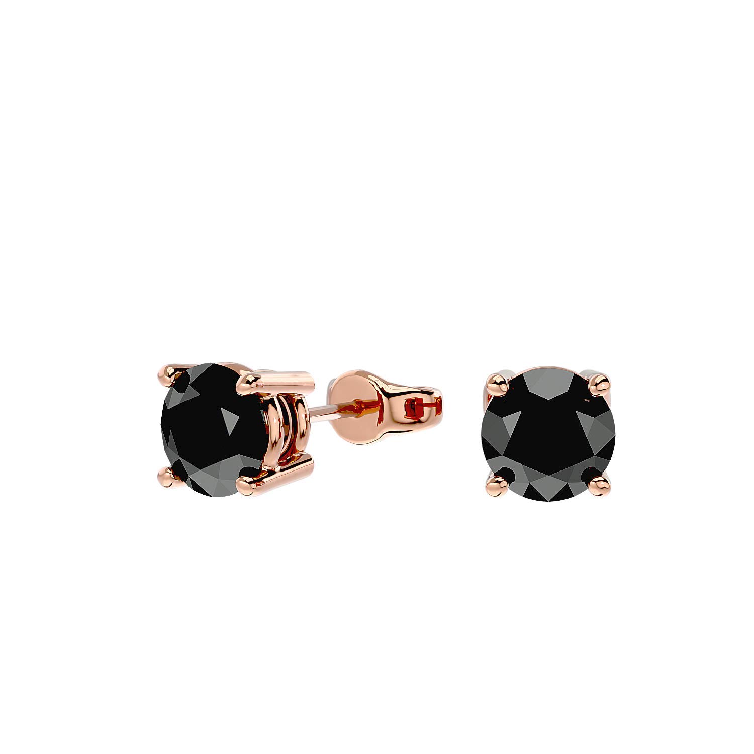 1/2 to 5 Carat Black Diamond Round Stud Earrings for Women or Men in 14k Gold (I1-I2, cttw) with Butterfly Push Back by VVS Gems