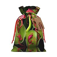 MQGMZ Carnivorous Plant Print Christmas Wrapper Gift Bags With Drawstring Candy Pouch Xmas Party Favor Supplies