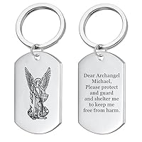 Stainless Steel Catholic Archangel St. Michael Keychain Saint Michael Blessing Prayer Shield Keyring for Protection Religious Amulet Gifts for Men Women