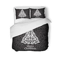 Duvet Cover Set Queen/Full Size Christmas Tree Party Holiday Winter Poster Night Xmas Star Abstract Festive New 3 Piece Microfiber Fabric Decor Bedding Sets for Bedroom