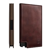 Ekster Parliament Men's Wallet | RFID Blocking Leather Minimalist Wallet | Slim Wallet for Men - Designed for Quick Card Access with Push Button (Classic Brown)