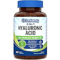 Hyaluronic Acid, Sodium Hyaluronate + Vitamin C, Highly Purified and Bioavailable, Skin Hydration, Joints Lubrication and Antioxidant, 60 Vegan Caps