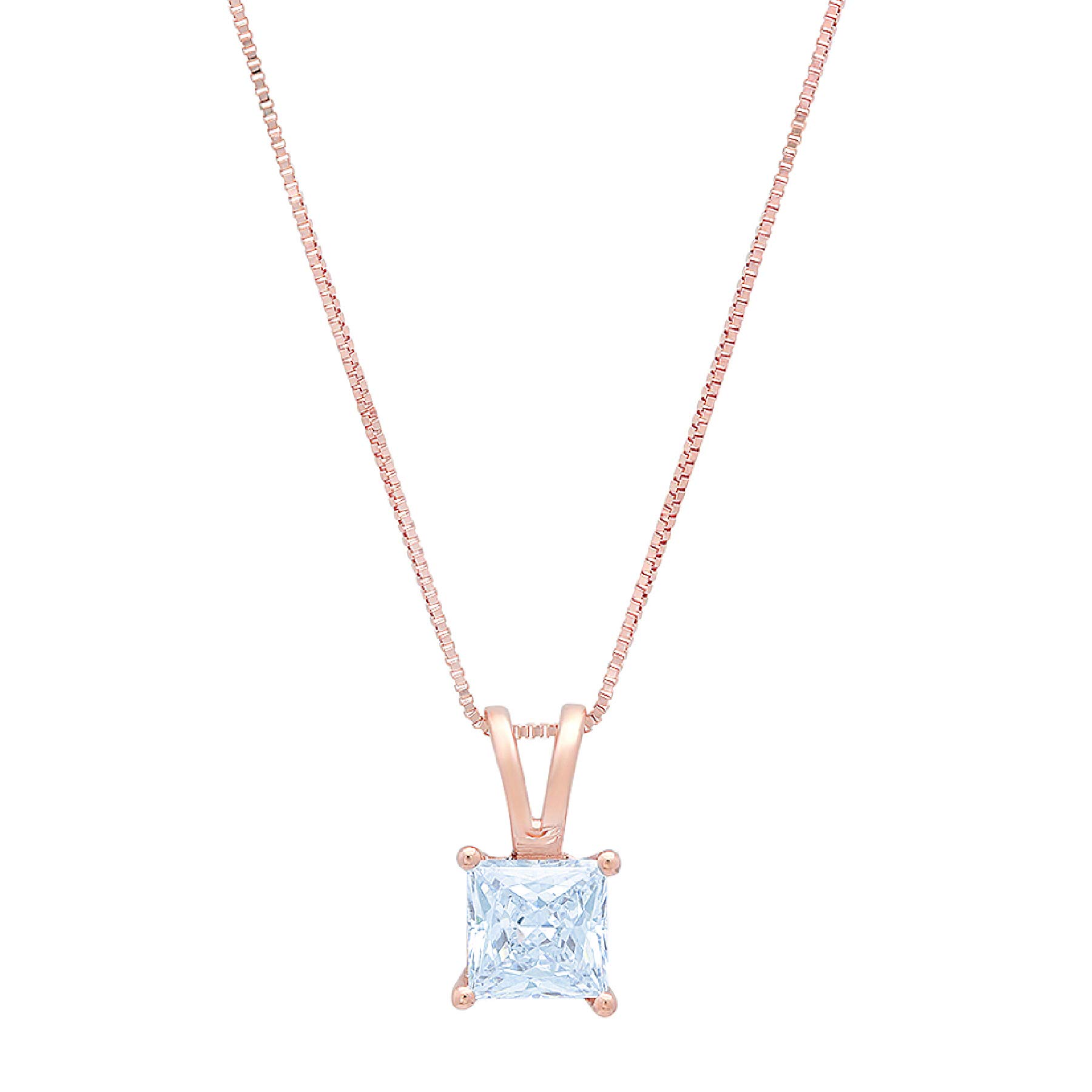 Clara Pucci 2.0 ct Brilliant Princess Cut Stunning Genuine Flawless Blue Simulated Diamond Gemstone Solitaire Pendant Necklace With 16