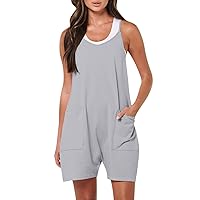 Overalls For Women,Jumpsuits For Women Sleeveless Adjustable Spaghetti Strap Loose Fit Overalls Solid Color Shorts Rompers with Pockets Womens Jumpsuit