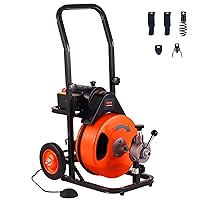 Drain Cleaning Machine 100FT x 3/8 Inch, Sewer Snake Machine Auto Feed, Drain Auger Cleaner with 4 Cutter & Air-Activated Foot Switch for 1