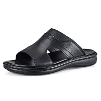 Men's Leather Slides Open Toe Outdoor Slippers Comfort Arch Support Retro Casual Flip Flops Summer Fisherman Slip On Sandals for Men