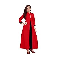 Indian Women's Long Dress Cotton Tunic Red Color Wedding Wear Frock Suit Plus Size