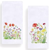 Watercolor Wild Flower Kitchen Dish Towel 18 x 28 Inch, Seasonal Spring Summer Floral Tea Towels Dish Cloth for Cooking Baking Housewarming Gift Set of 2