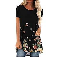Womens Summer Tops Dressy Casual Chiffon Fashion Short Sleeve Crewneck Loose Tops Blouse Puff Sleeve Prinded