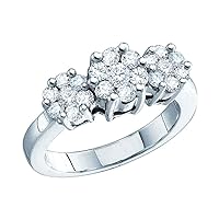 TheDiamond Deal10kt White Gold Womens Round Diamond Triple Flower Cluster Ring 1/4 Cttw