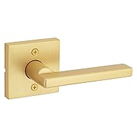 Kwikset Halifax Dummy Door Handle, Single Sided Lever for Closets, French Double Doors, and Pantry, Satin Brass Non-Turning Reversible Interior Push/Pull Lever, with Microban Protection