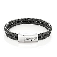 Papasplatz Lederarmband mit graviertem Verschluss für Name & Datum –geflochtenes Echtleder-Armband - Männerarmband, personalisierte Geschenke für Männer und Vatertag - inklusive Geschenkbox