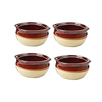 Appetizing Onion Soup Bowls Crock, Porcelain Set of 4 for Restaurant Serving, Dinner Meals. Ceramic Brown and Beige in Most Popular Size for Use 10 oz