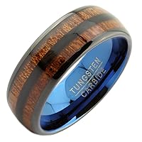 Custom Real Koa Wood Inlay with Blue Plating Inside 8mm Tungsten Carbide Wedding Band Ring