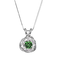 Amazon Essentials Created Gemstone and 1/10 CT TW Lab Grown Diamond Love Knot Pendant Necklace with Box Chain in Platinum Over Sterling Silver, 18
