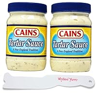 WYKED YUMMY New England Tartar Sauce Bundle with Two 15 oz Jars of Cains Tartar Sauce with 1 Wyked Yummy Mayo Spreader Plastic Knife and Jar Scraper | Perfect Condiment for Fried Fish and Chips