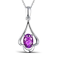KnSam Real Gold Jewellery 18 Carat 750 White Gold Necklace for Women, 0.41 Carat Amethyst Water Droplet Oval Shape Pendant Women's Necklace Evening Jewellery Silver, 18 carat (750) white gold,