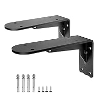 Wall Shelf Bracket Right Angle Bracket Black 6inch 10inch - DIY Heavy Duty Load Support Bracket - 1 Pair Metal Bracket L Shaped Wall Mount Support, 5mm Thicke, Bearing Capacity 500kg, With Screws