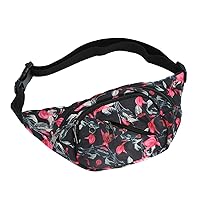 Cute Outdoor Fanny Pack for Women, Waist Bag with 3 Zippered Compartments, Plus Size Holds Water Bottle, iPhone X XS 8 Plus, Great for Hiking, Red Flowers Pattern