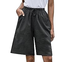 Womens Wide Leg Bermuda Shorts Comfy Cotton Linen Shorts Summer Fashion Casual Short Pants Loose Knee Length Shorts