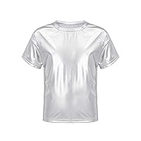 Kids Boys and Girls Shiny Metallic Dance Party Performance Tops Fahsion Hip Hop Street Short Sleeve T-Shirt