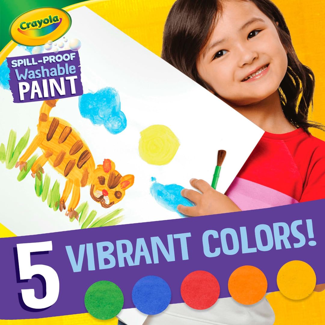 Crayola Spill Proof Paint Set (5ct), Washable Paint for Kids, Craft Supplies for Classrooms, School Supplies